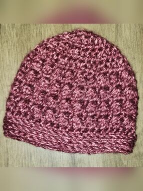Handcrafted Mauve Crochet Baby Beanie Hat.